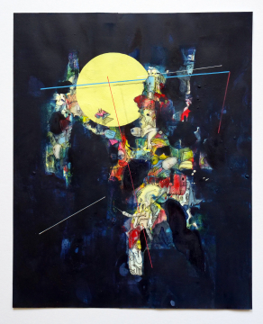 Achtung | 2024 | 50x40cm | Peer Kriesel Wimmelbild | Mischtechnik auf Papier, gerahmt